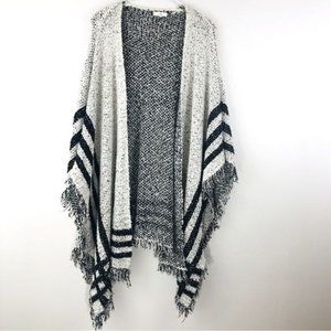 EASEL Boho Stripe Open Front Fringe Asymmetric Poncho Cardigan Size Smal…